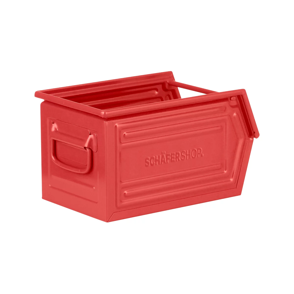 Cubo de almacenamiento abierto Schäfer Shop Select, con barra de transporte, L 377 x An 211 x Al 201 mm, 11,5 l, 60 kg, acero, RAL 3000 (rojo fuego)