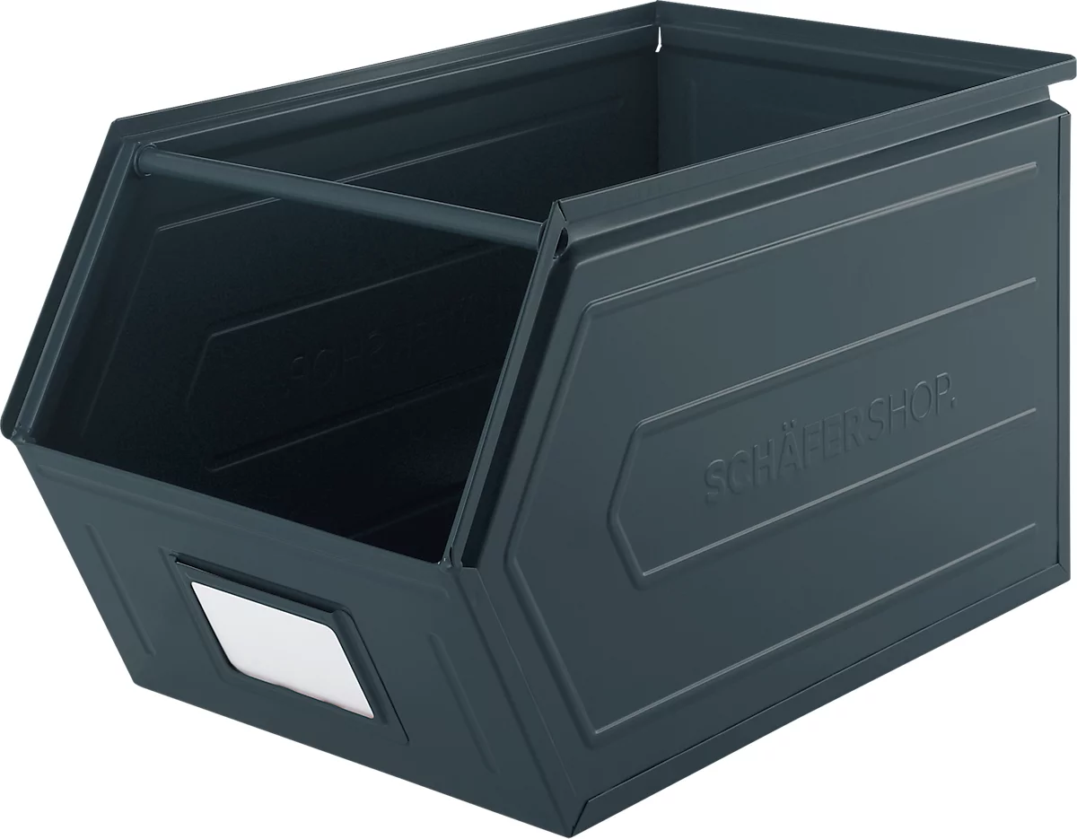 Cubo de almacenamiento abierto Schäfer Shop Select, con barra de transporte, L 550 x An 307 x Al 298 mm, 40 l, 150 kg, acero, RAL 5008 (azul grisáceo)