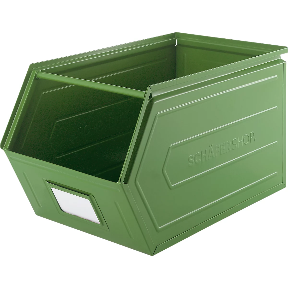 Cubo de almacenamiento abierto Schäfer Shop Select, con barra de transporte, L 550 x An 307 x Al 298 mm, 40 l, 150 kg, acero, RAL 6011 (verde resada)