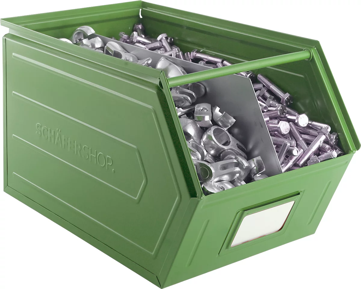 Cubo de almacenamiento abierto Schäfer Shop Select, con barra de transporte, L 550 x An 307 x Al 298 mm, 40 l, 150 kg, acero, RAL 6011 (verde resada)