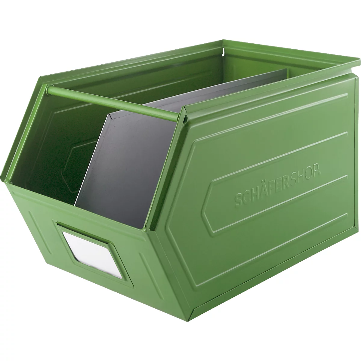 Cubo de almacenamiento abierto Schäfer Shop Select, con barra de transporte, L 550 x An 307 x Al 298 mm, 40 l, 150 kg, acero, RAL 6011 (verde resada)