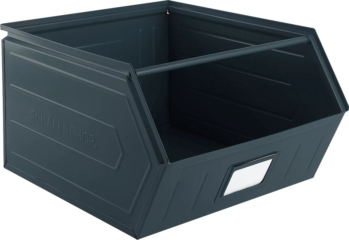 Cubo de almacenamiento abierto Schäfer Shop Select, con barra de transporte, L 550 x An 458 x Al 300 mm, 60 l, 130 kg, acero, RAL 5008 (azul grisáceo)
