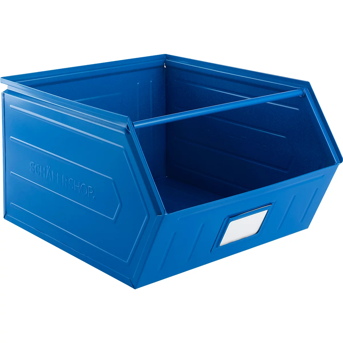 Cubo de almacenamiento abierto Schäfer Shop Select, con barra de transporte, L 550 x An 458 x Al 300 mm, 60 l, 130 kg, acero, RAL 5015 (azul cielo)