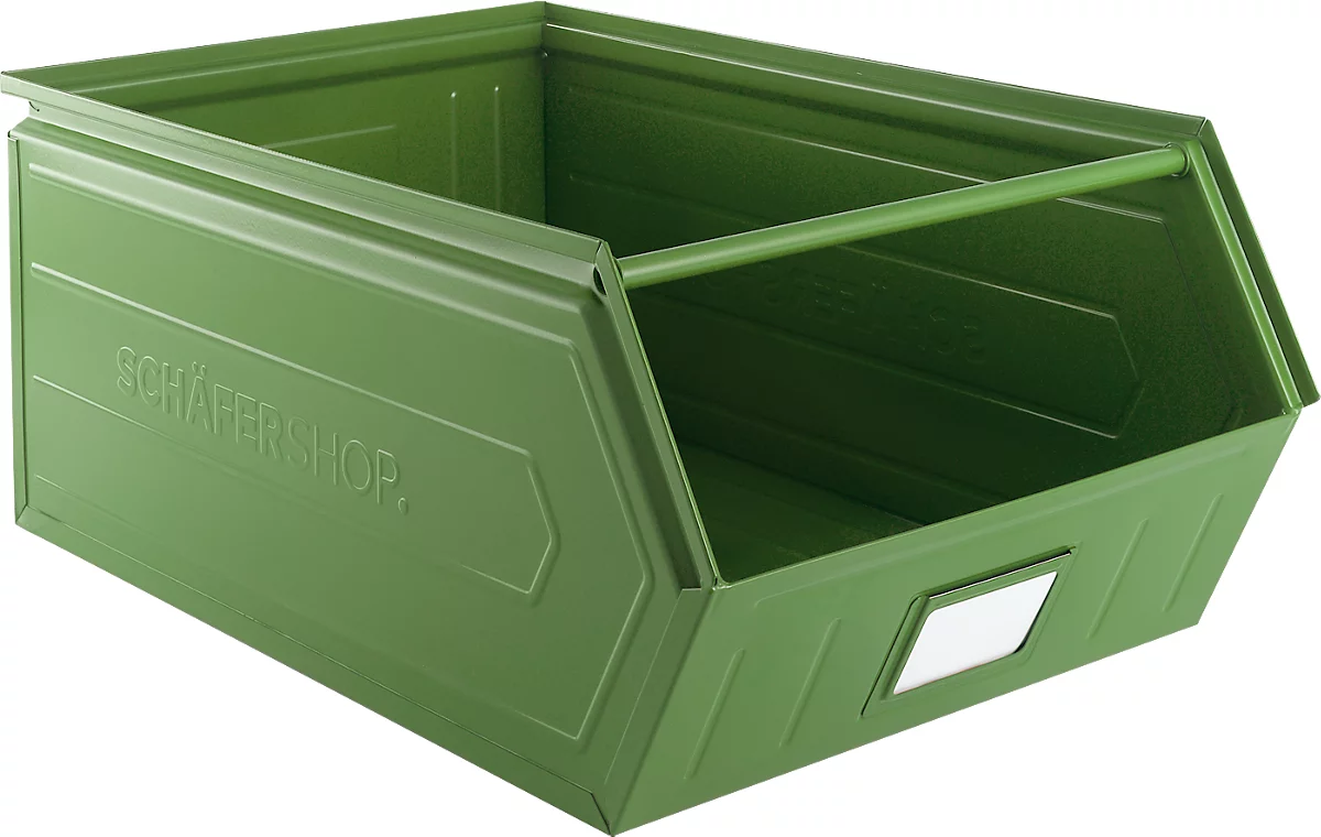 Cubo de almacenamiento abierto Schäfer Shop Select, con barra de transporte, L 732 x An 459 x Al 300 mm, 84 l, 180 kg, acero, RAL 6011 (verde resada)