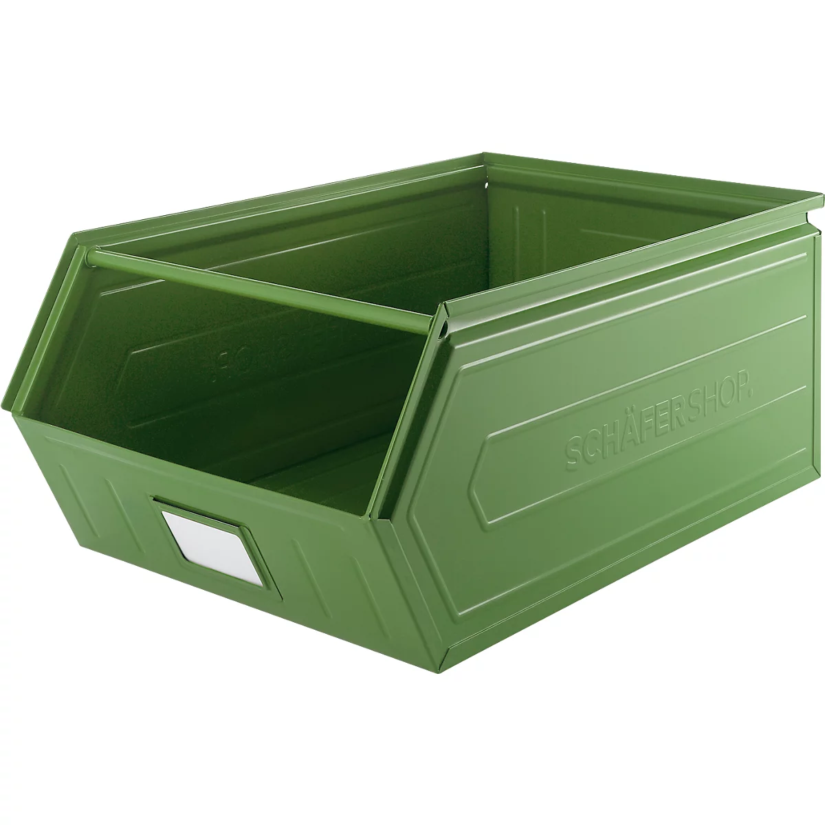 Cubo de almacenamiento abierto Schäfer Shop Select, con barra de transporte, L 732 x An 459 x Al 300 mm, 84 l, 180 kg, acero, RAL 6011 (verde resada)