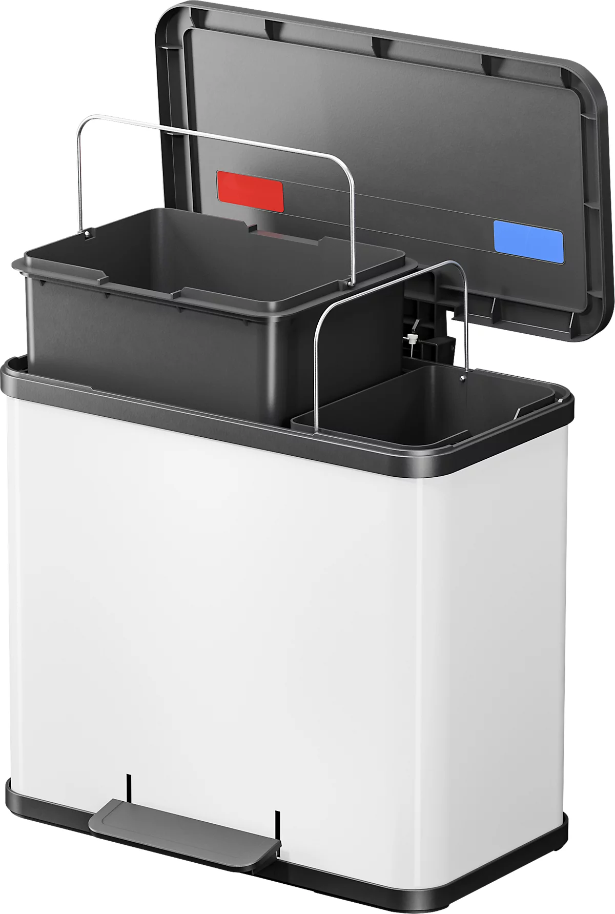 Cubo de basura con pedal Hailo Öko Duo Plus L, 17 + 9 l, rectangular, chapa de acero, blanco