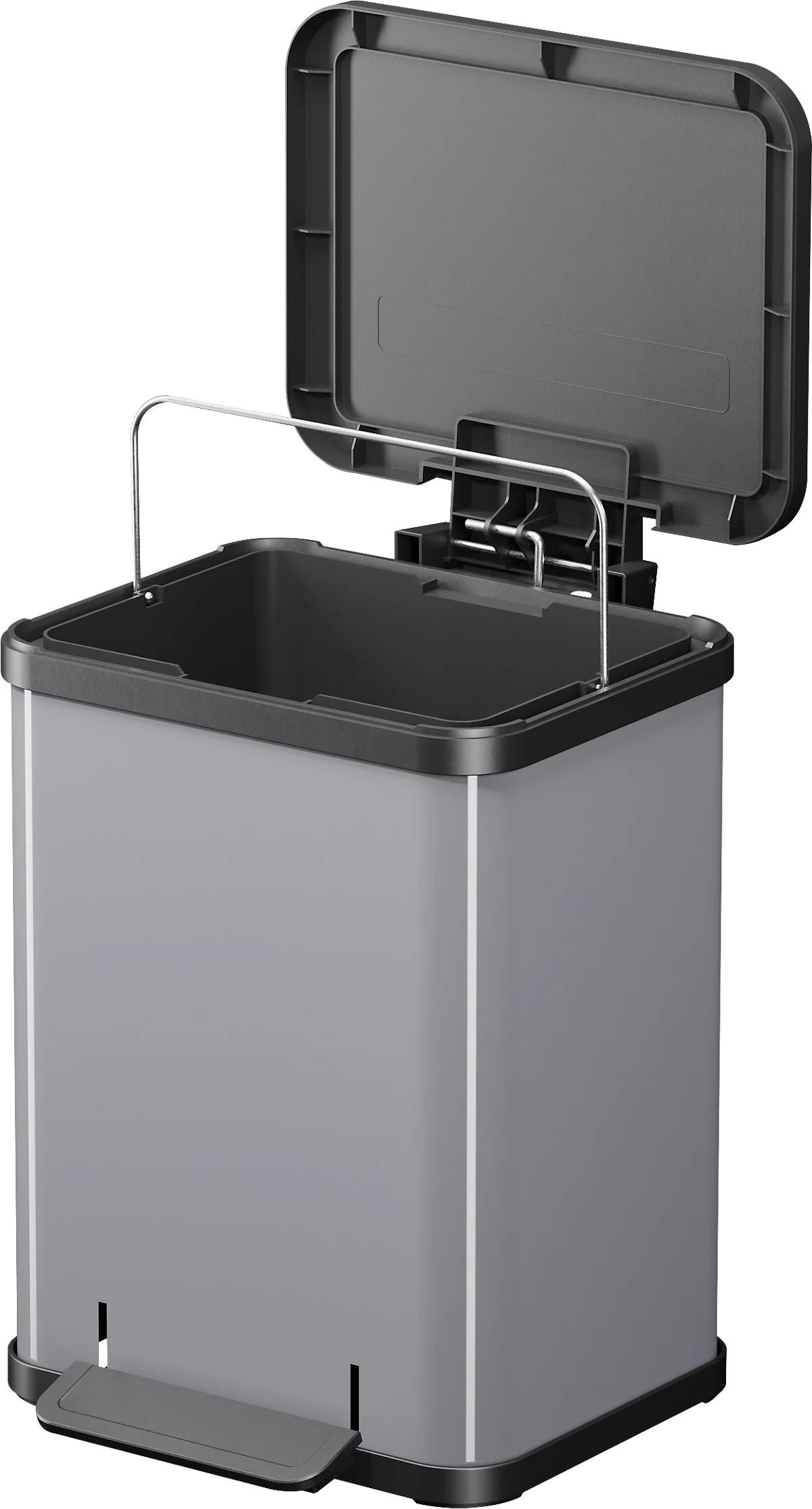 Cubo de basura con pedal Hailo Öko Uno Plus M, 17 l, rectangular, de chapa de acero, plata