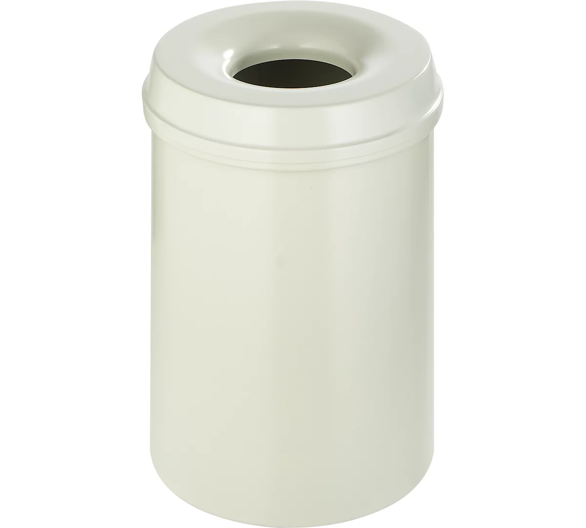 Cubo de basura, para uso interior, volumen 30 l, tapa autoextinguible, Ø 335 x H 470 mm, acero con recubrimiento de polvo, blanco/blanco