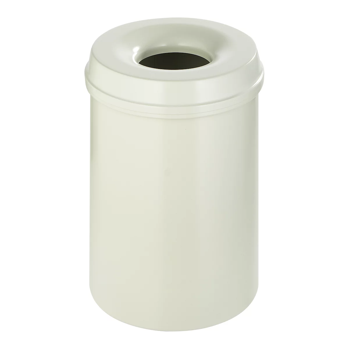 Cubo de basura, para uso interior, volumen 30 l, tapa autoextinguible, Ø 335 x H 470 mm, acero con recubrimiento de polvo, blanco/blanco