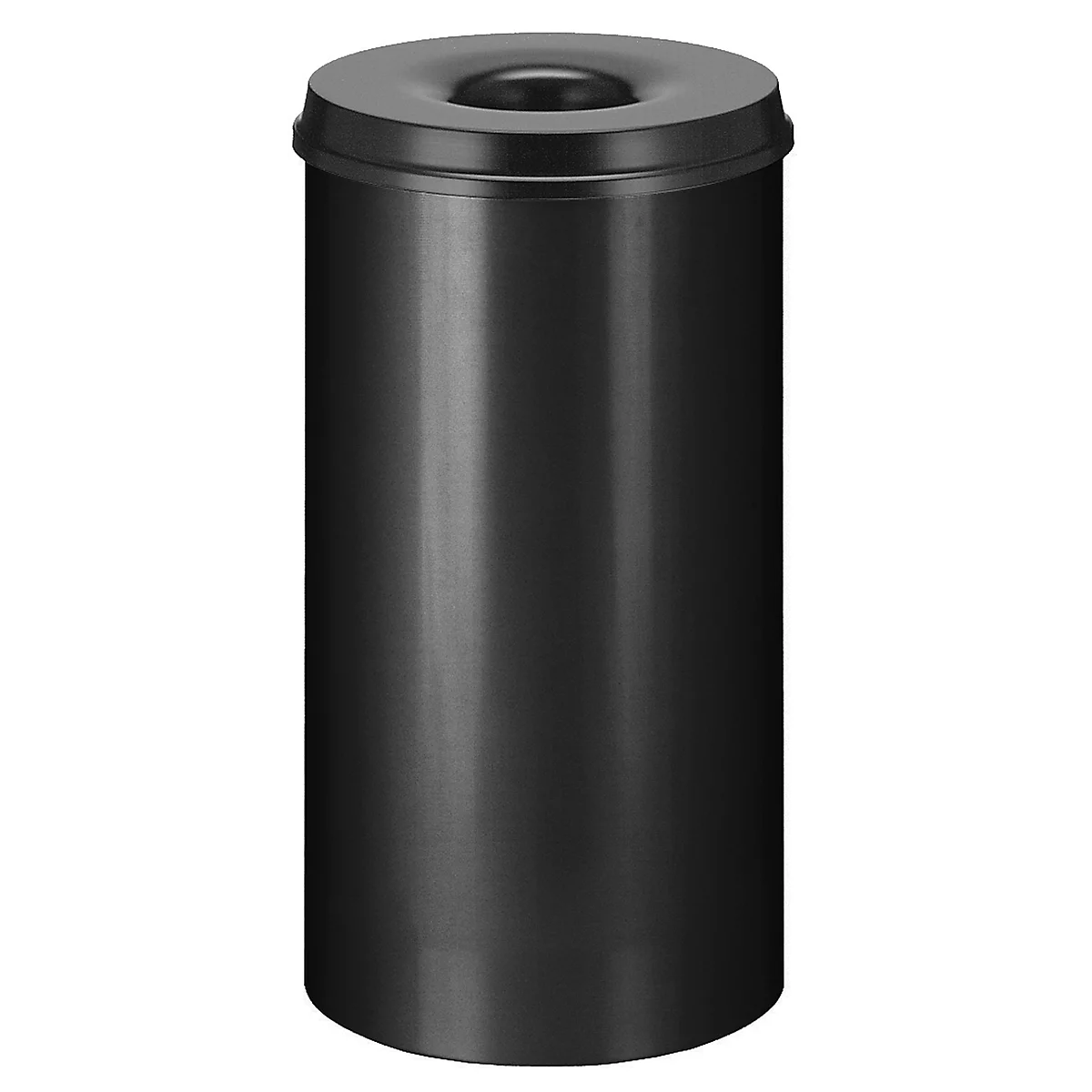 Cubo de basura, para uso interior, volumen 30 l, tapa autoextinguible, Ø 335 x H 470 mm, acero con recubrimiento de polvo, negro/negro