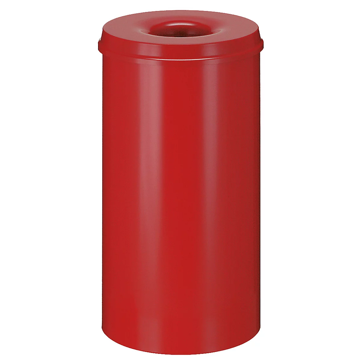 Cubo de basura, para uso interior, volumen 30 l, tapa autoextinguible, Ø 335 x H 470 mm, acero con recubrimiento de polvo, rojo/rojo