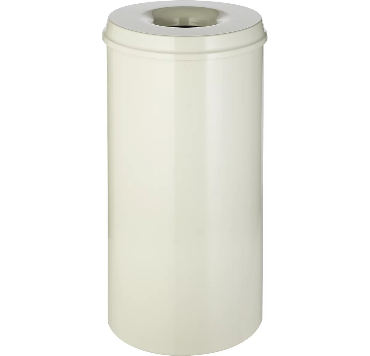 Cubo de basura, para uso interior, volumen 50 l, tapa autoextinguible, Ø 335 x H 625 mm, acero con recubrimiento de polvo, blanco/blanco