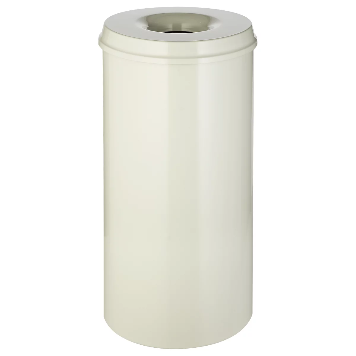 Cubo de basura, para uso interior, volumen 50 l, tapa autoextinguible, Ø 335 x H 625 mm, acero con recubrimiento de polvo, blanco/blanco