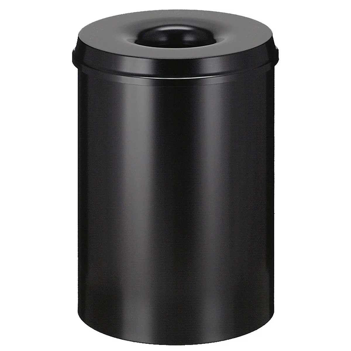 Cubo de basura, para uso interior, volumen 50 l, tapa autoextinguible, Ø 335 x H 625 mm, acero con recubrimiento de polvo, negro/negro