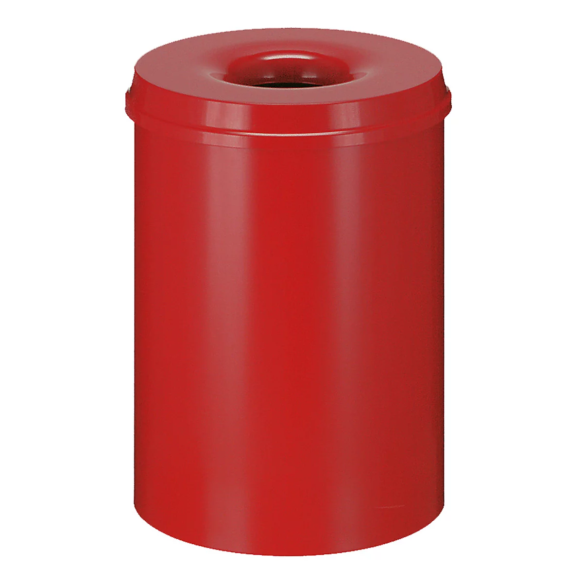 Cubo de basura, para uso interior, volumen 50 l, tapa autoextinguible, Ø 335 x H 625 mm, acero con recubrimiento de polvo, rojo/rojo