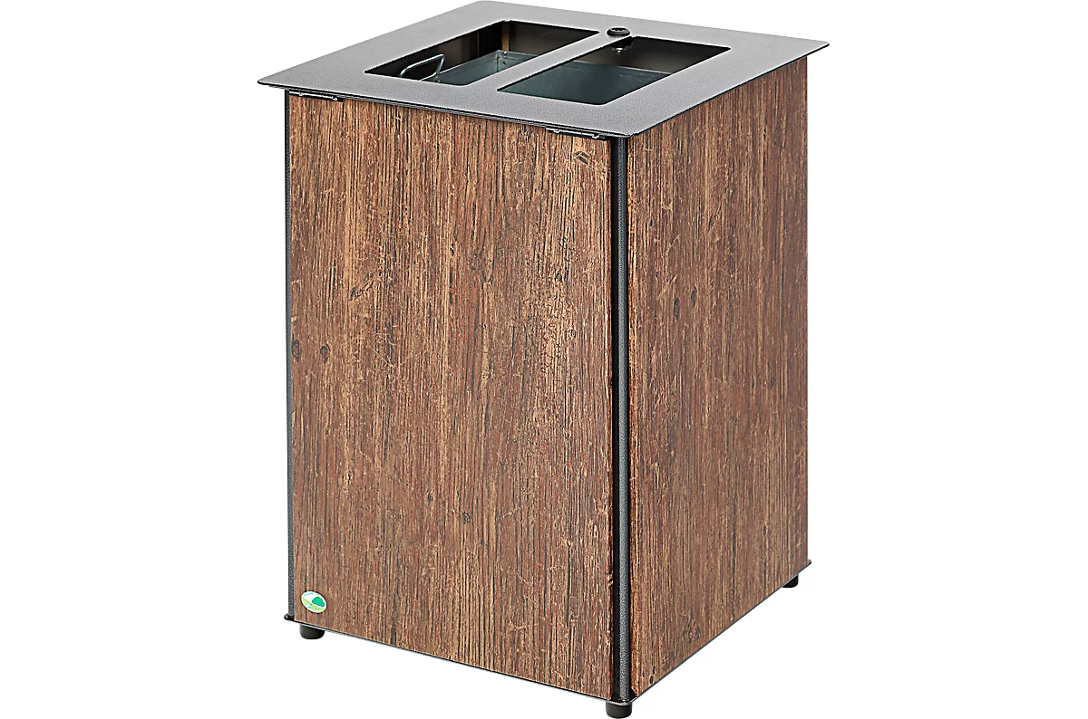 Cubo de basura VAR, capacidad 80 l, con cerradura triangular, para fijación al suelo, efecto madera