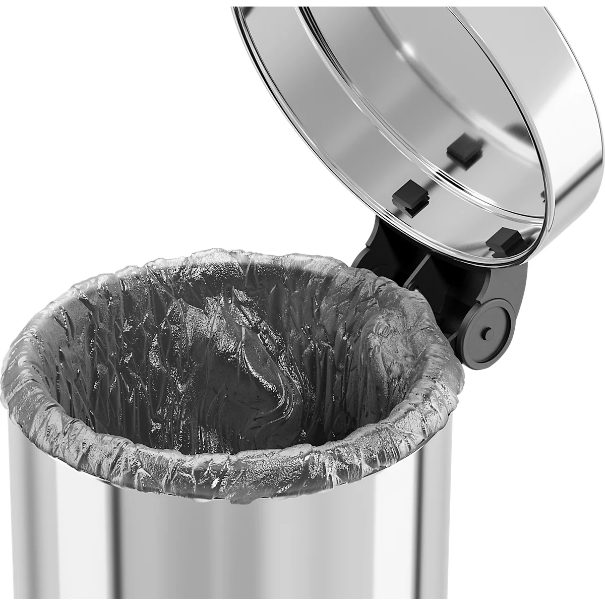Cubo de cosméticos Hailo Solid S, 3 l, mecanismo de pedal, con tapa y cubo interior galvanizado con asa, Ø 180 x H 280 mm, acero inoxidable, color acero inoxidable