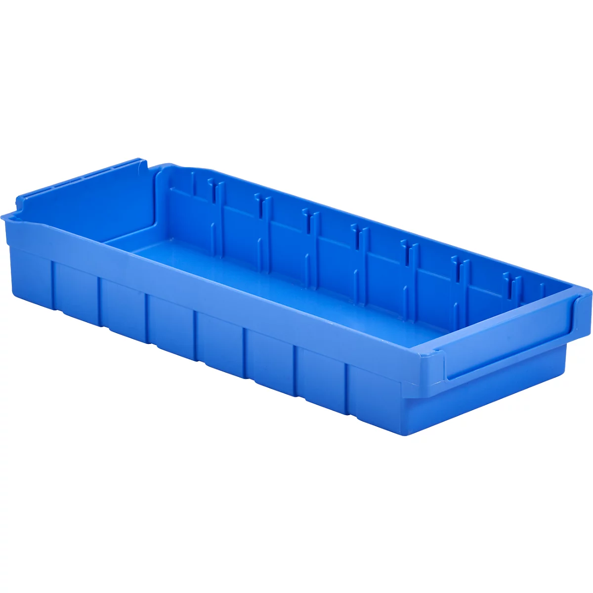 Cubo de estantería RK 400, poliestireno, L 408 x A 162 x H 66 mm, 8 compartimentos, para estanterías de 400 mm de profundidad, azul