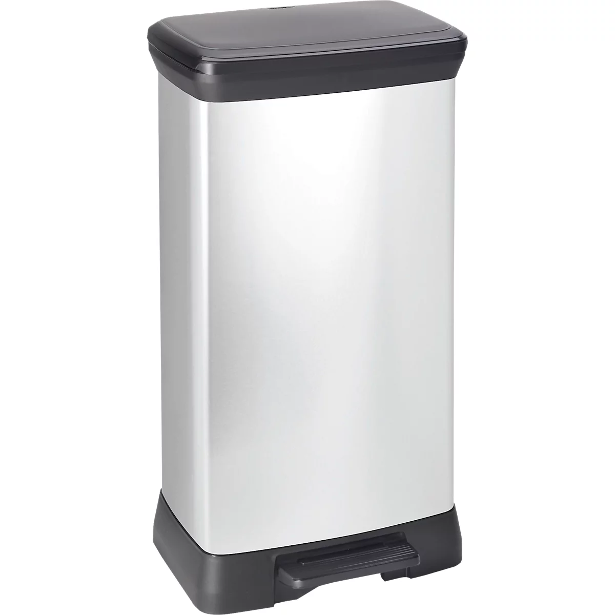 Curver Decobin Duo pedaalemmer, 2 x 23 liter, 70 % gerecycled kunststof, metaallook, B 390 x D 290 x H 720 mm, zilver/zwart