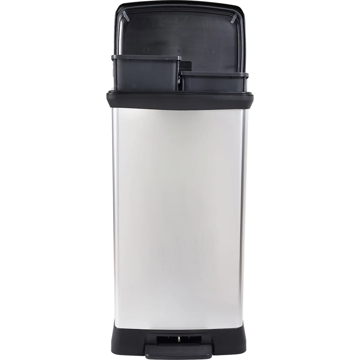 Curver Decobin Duo pedaalemmer, 2 x 23 liter, 70 % gerecycled kunststof, metaallook, B 390 x D 290 x H 720 mm, zilver/zwart