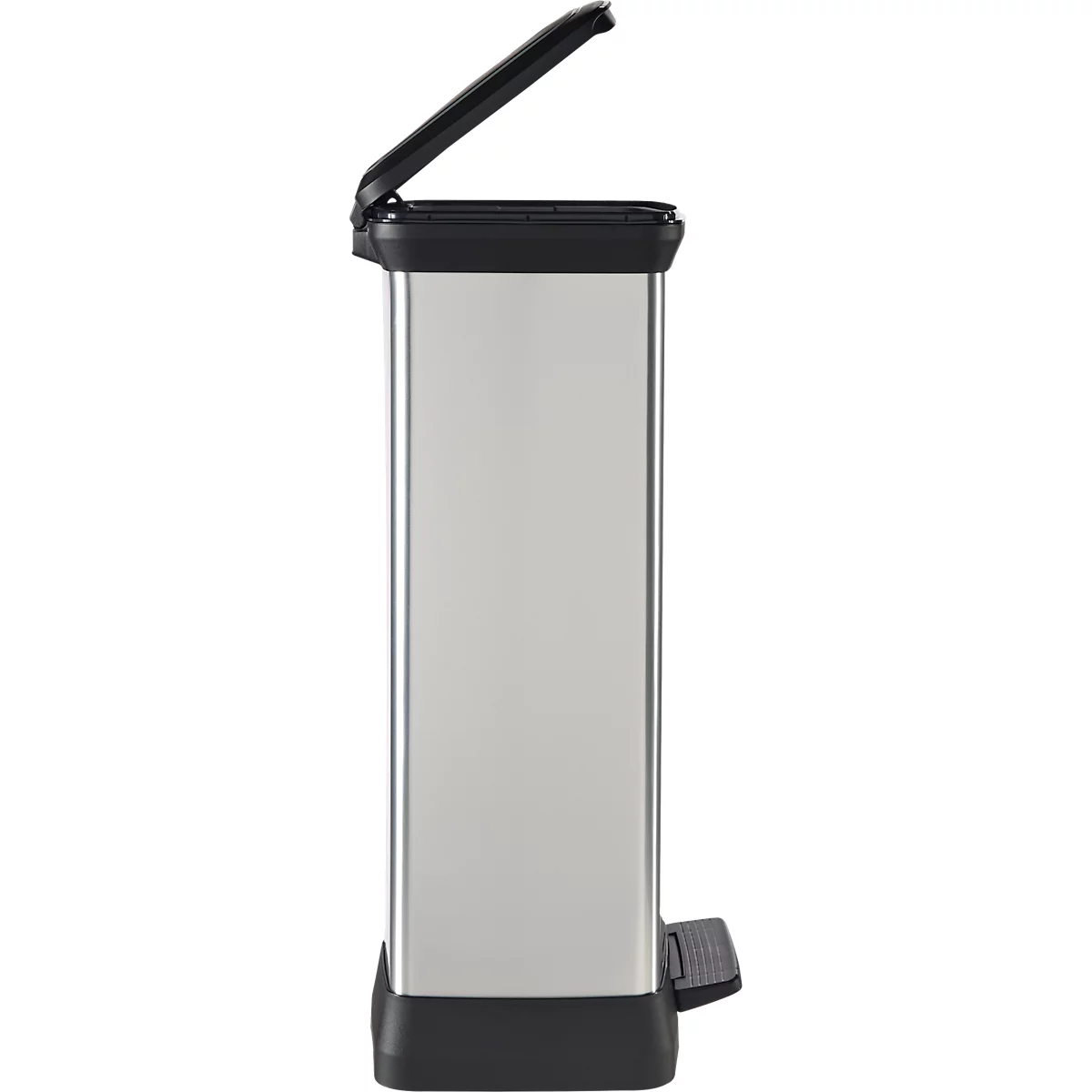 Curver Decobin Duo pedaalemmer, 2 x 23 liter, 70 % gerecycled kunststof, metaallook, B 390 x D 290 x H 720 mm, zilver/zwart