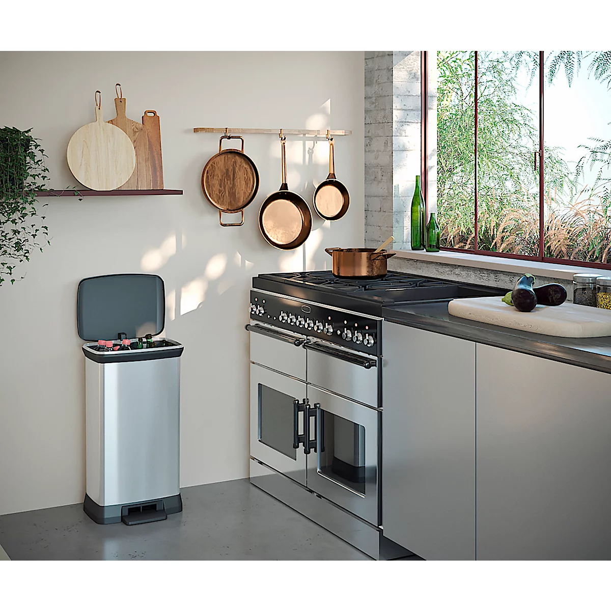 Curver Decobin Duo pedaalemmer, 2 x 23 liter, 70 % gerecycled kunststof, metaallook, B 390 x D 290 x H 720 mm, zilver/zwart