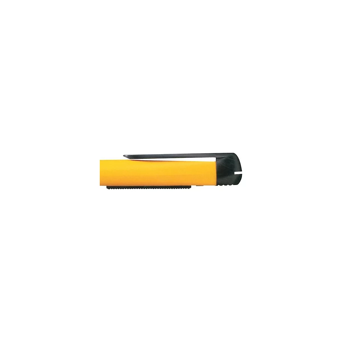 Poignée jaune et noire d'un outil. Une partie de la poignée est jaune, le reste est noir.