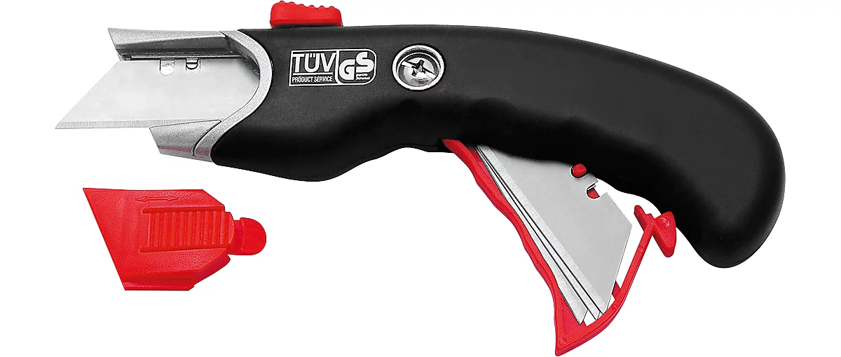 Cuttermesser WEDO PREMIUM, für Links- & Rechtshänder, ergonomisch, Klingenbreite 19 mm, Auto-Klingenrückzug, integriertes Magazin, 5 Ersatzklingen