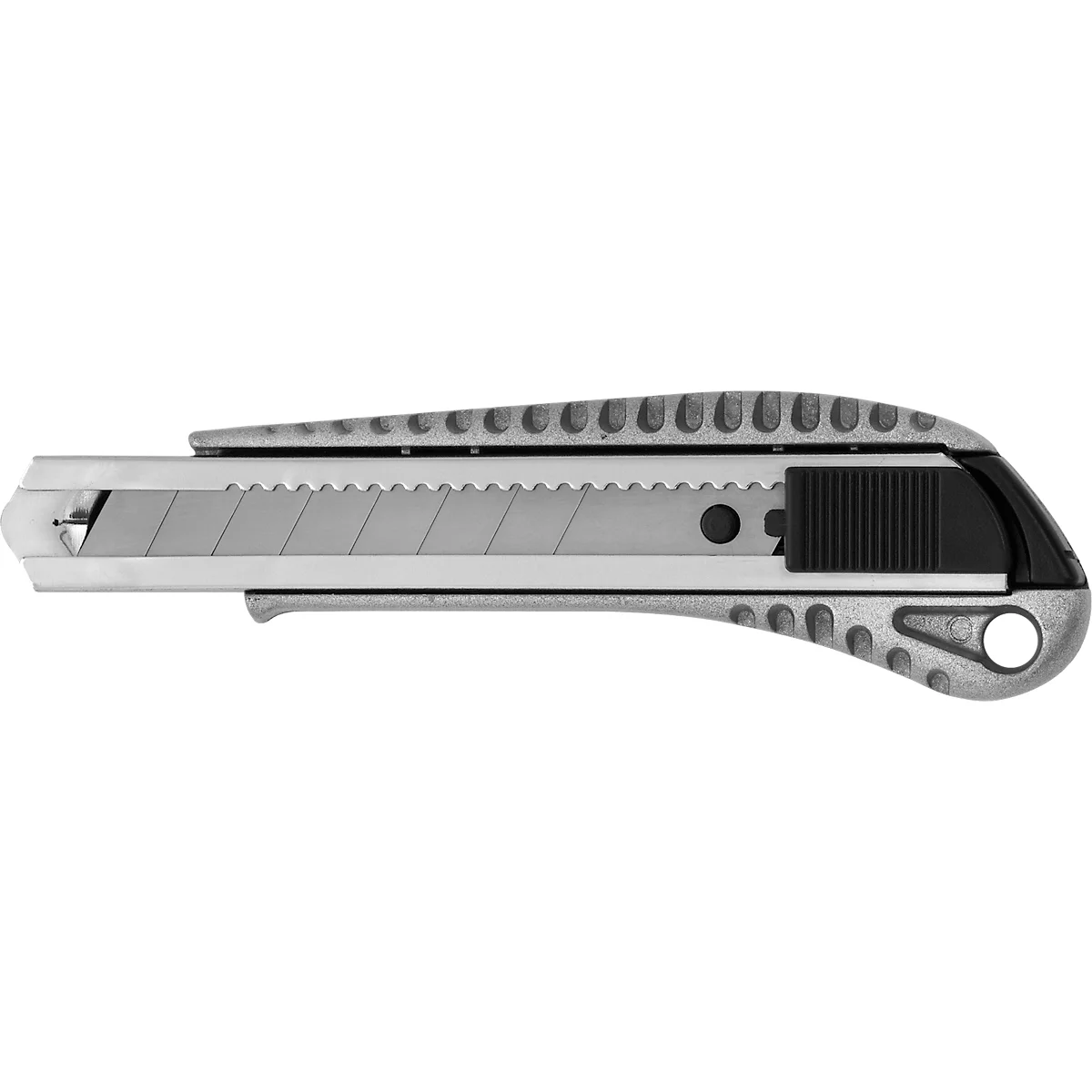 Cuttermesser Westcott, ergonomischer Softgrip-Griff, Klingenbreite 18 mm, Aluminiumgehäuse, Länge 250 mm, grau