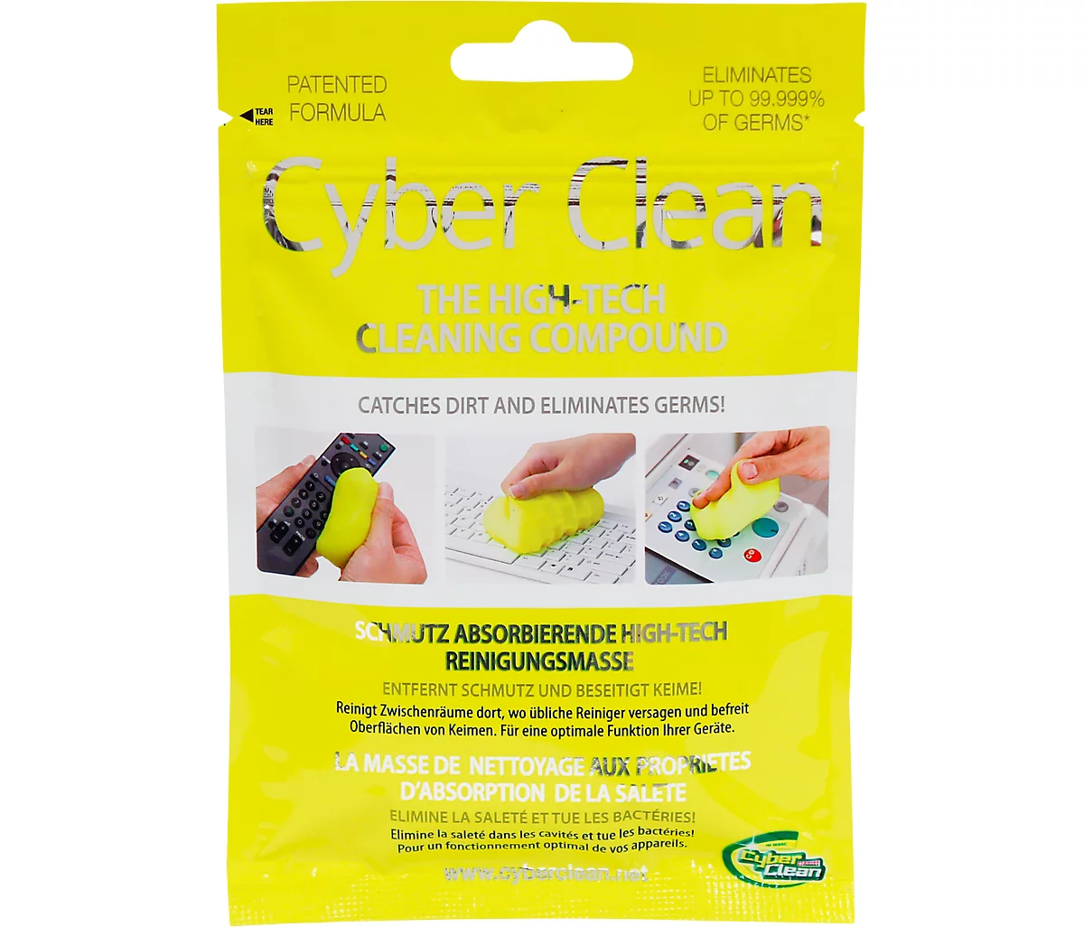 Cyber Clean® Reinigungsmasse Das Original, für strukturierte Oberflächen, wiederverwendbar, biologisch abbaubar, gelb, 80 g im Zip Bag Beutel