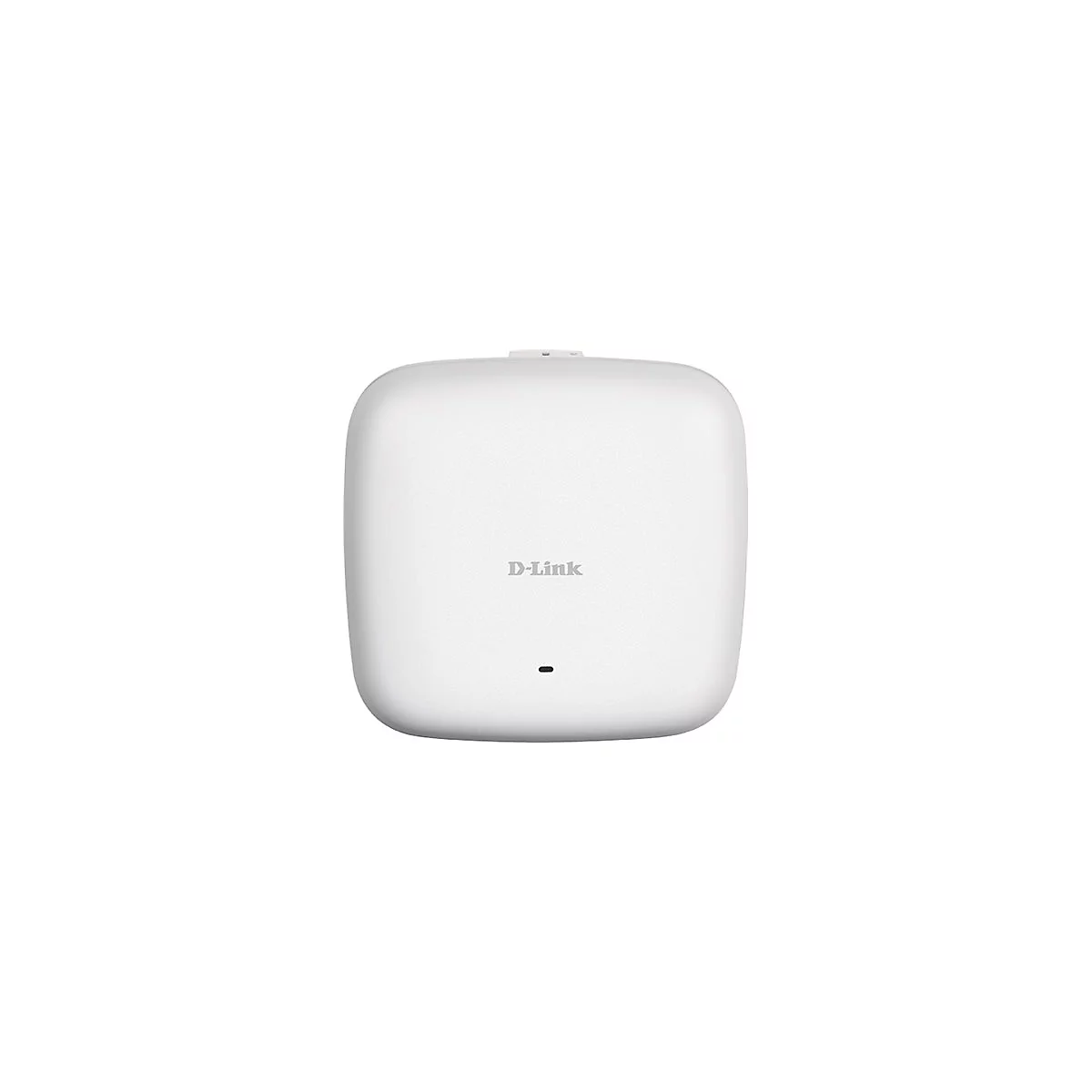 Ein weißer D-Link Access Point, quadratisch mit abgerundeten Ecken, Markenlogo unten.