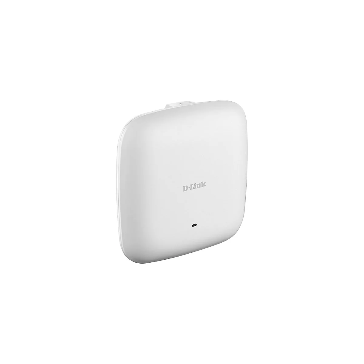 Weißer D-Link WLAN-Access-Point. Rechteckig, abgerundete Ecken, D-Link Schriftzug, kleine Status-LED.