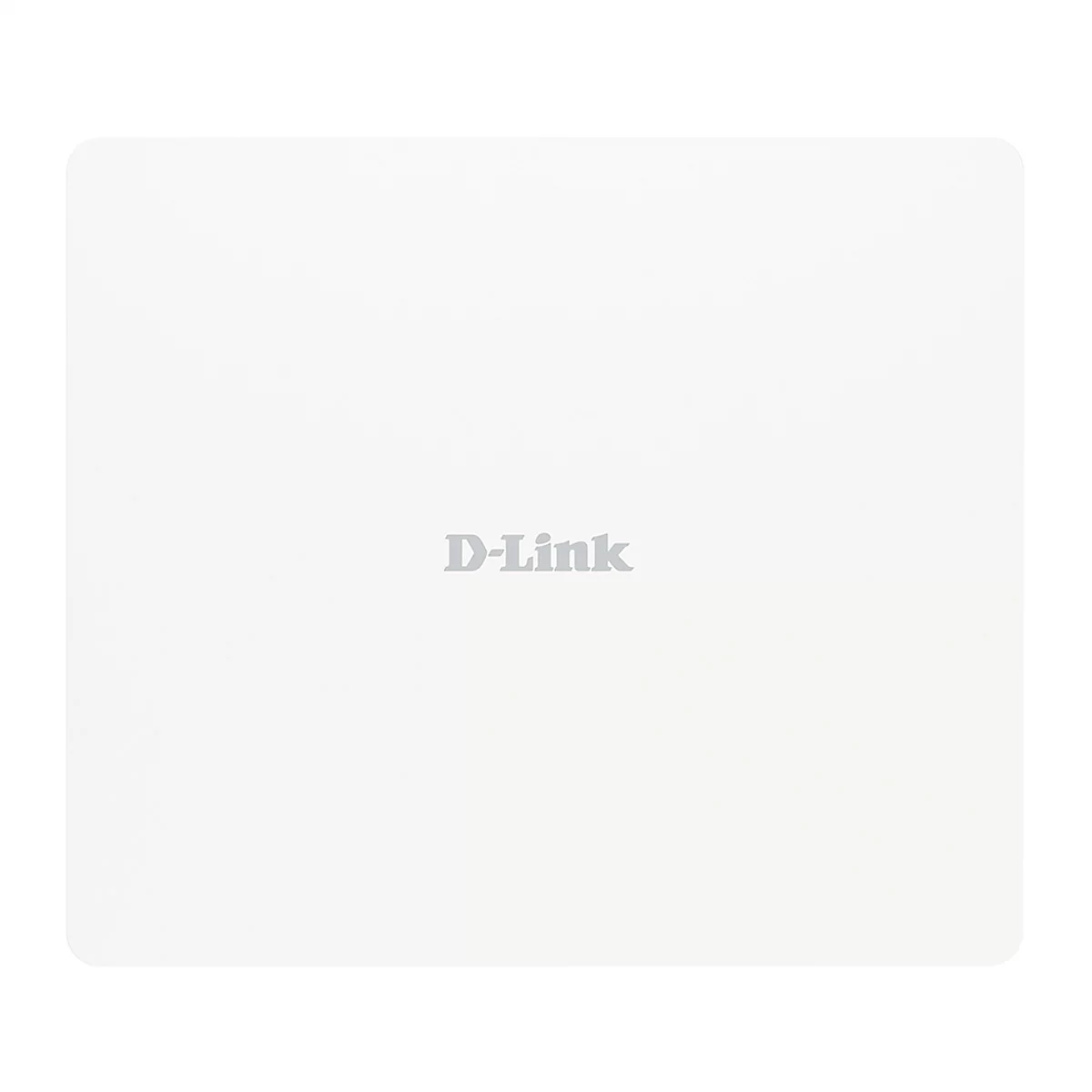Rechteckiges, weißes Produkt mit abgerundeten Ecken. In der Mitte der Schriftzug "D-Link" in grau.