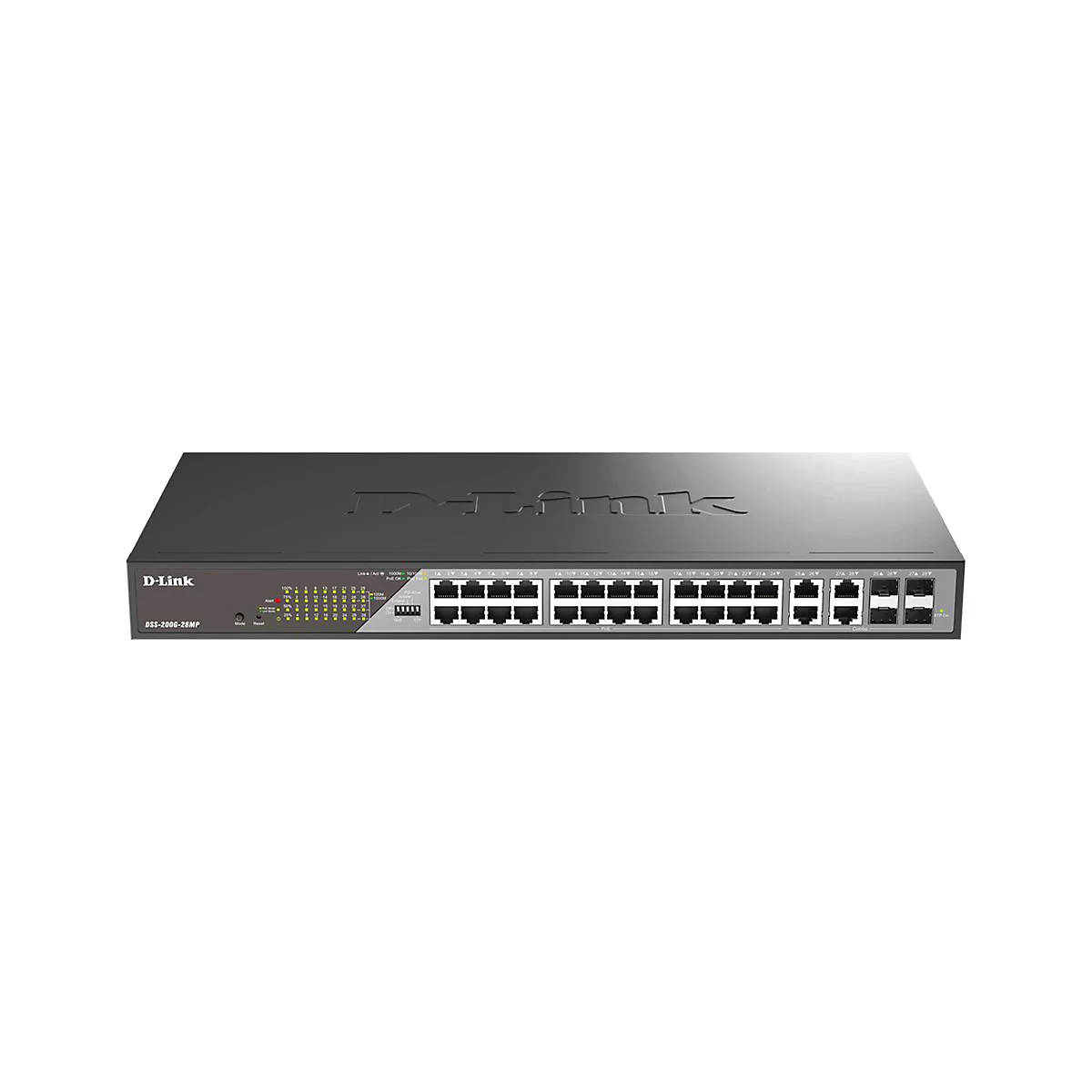 D-Link DSS 200G-28MP - Switch - managed - 24 x 10/100/1000 (PoE) + 4 x 1000Base-T (Kombi) - an Rack montierbar - PoE (370 W)