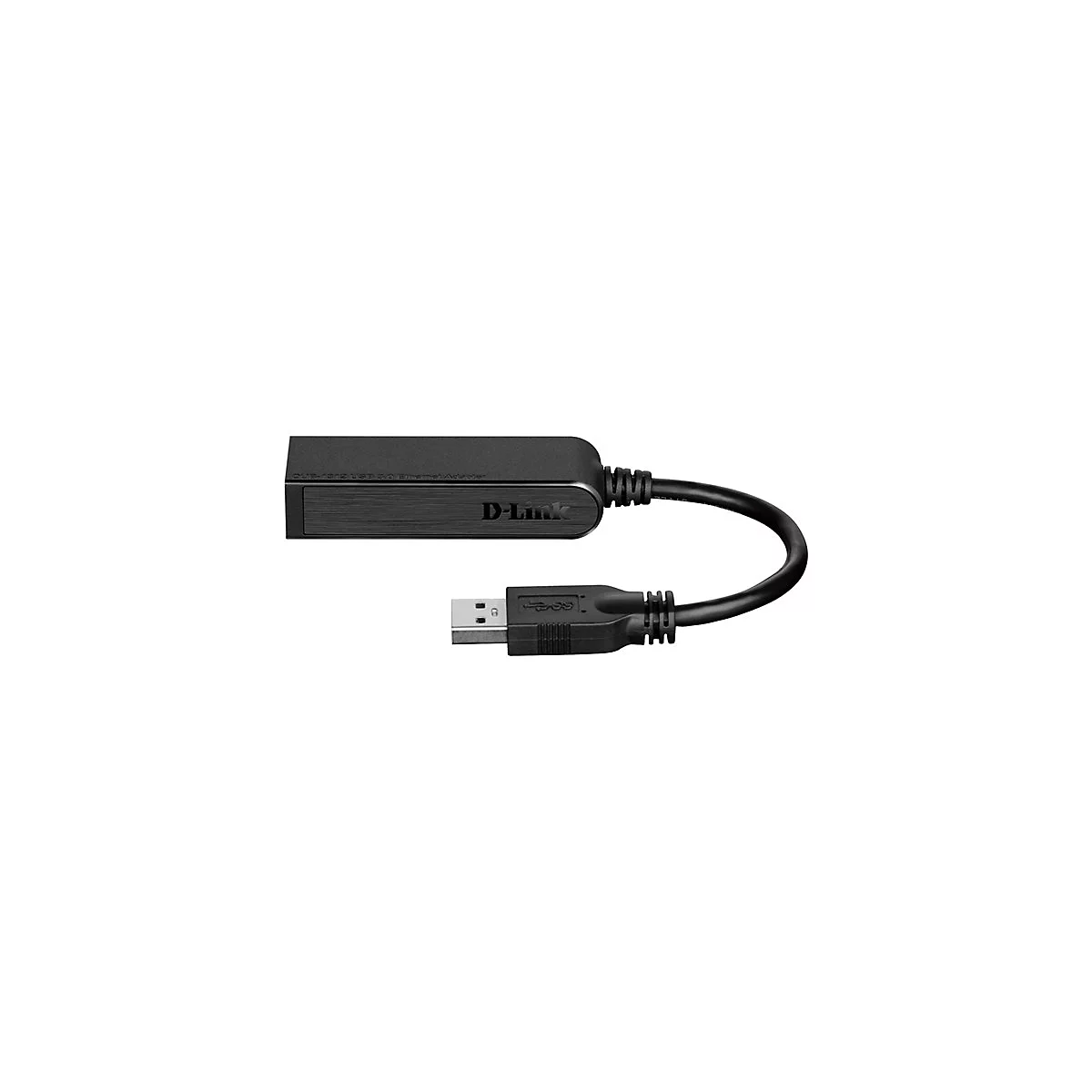 Schwarz-grauer USB-Adapter mit USB-Anschluss und D-Link-Logo.