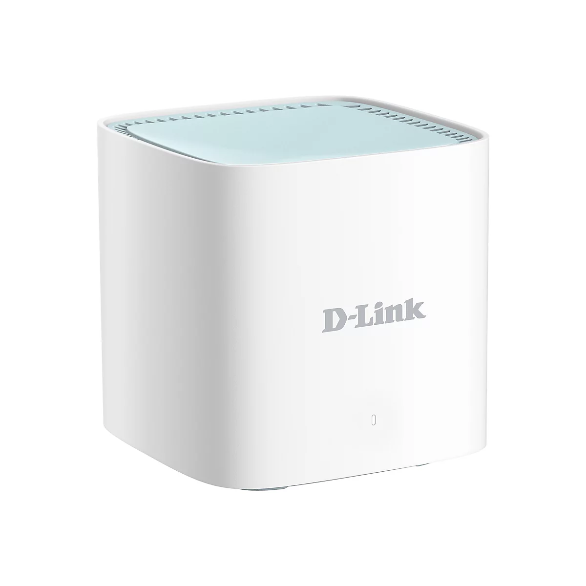 Weißer D-Link Router mit blauer Oberseite. Das D-Link Logo ist mittig angebracht.