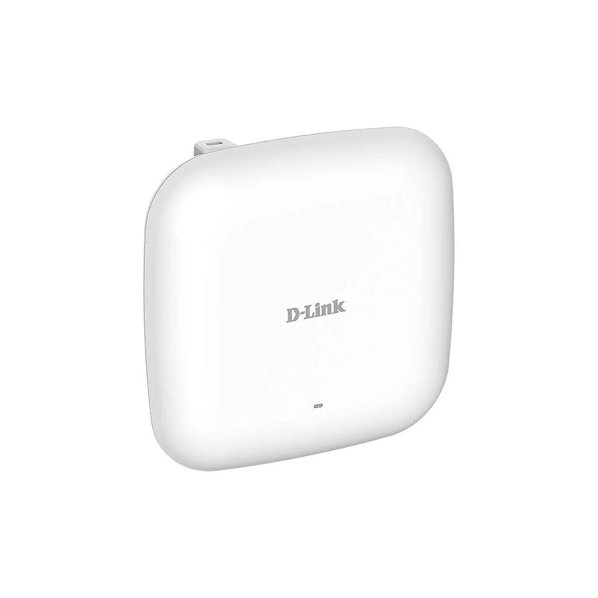 Weißes D-Link-Gerät, rechteckig, abgerundete Ecken, kleine LED und Logo. Oben eine Halterung.