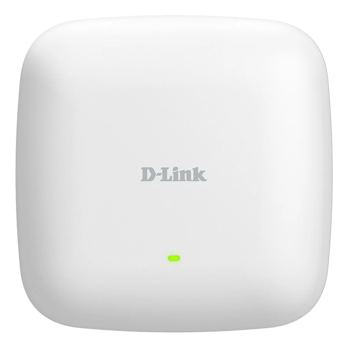 Weißer D-Link WLAN-Access Point. D-Link Logo und grüne Status-LED.