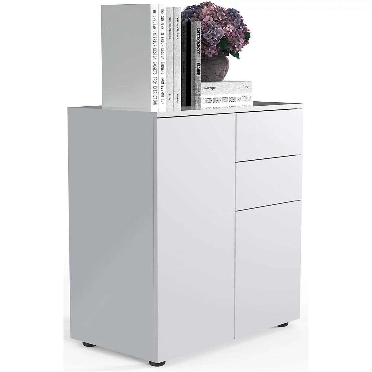 Dalosa ladekast, 4 vakken &amp; 2 laden, deur, B 700 x D 390 x H 770 mm, hout, wit