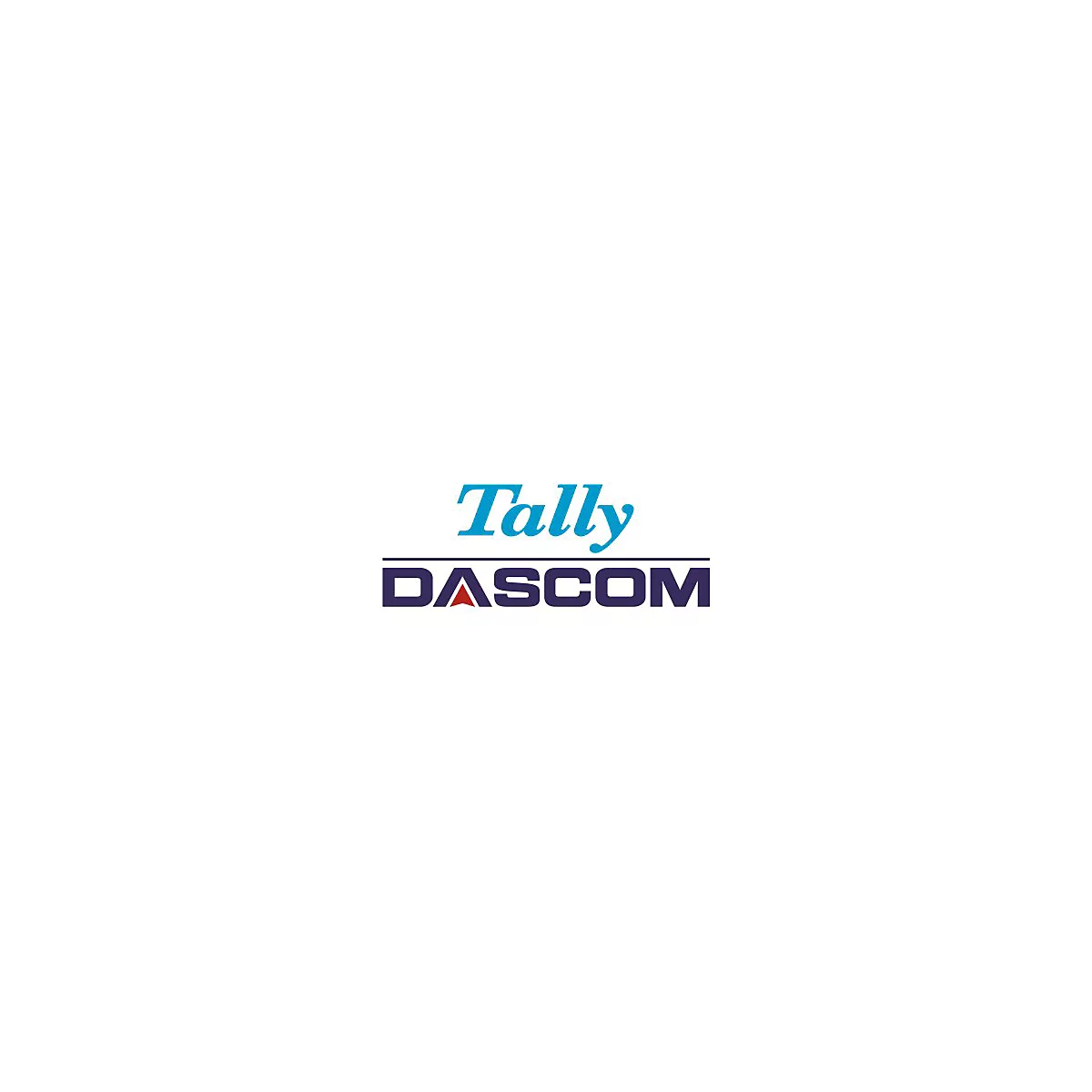 Firmenlogo von Tally Dascom mit blauem Schriftzug Tally und dunkelblauem DASCOM auf weißem Grund.
