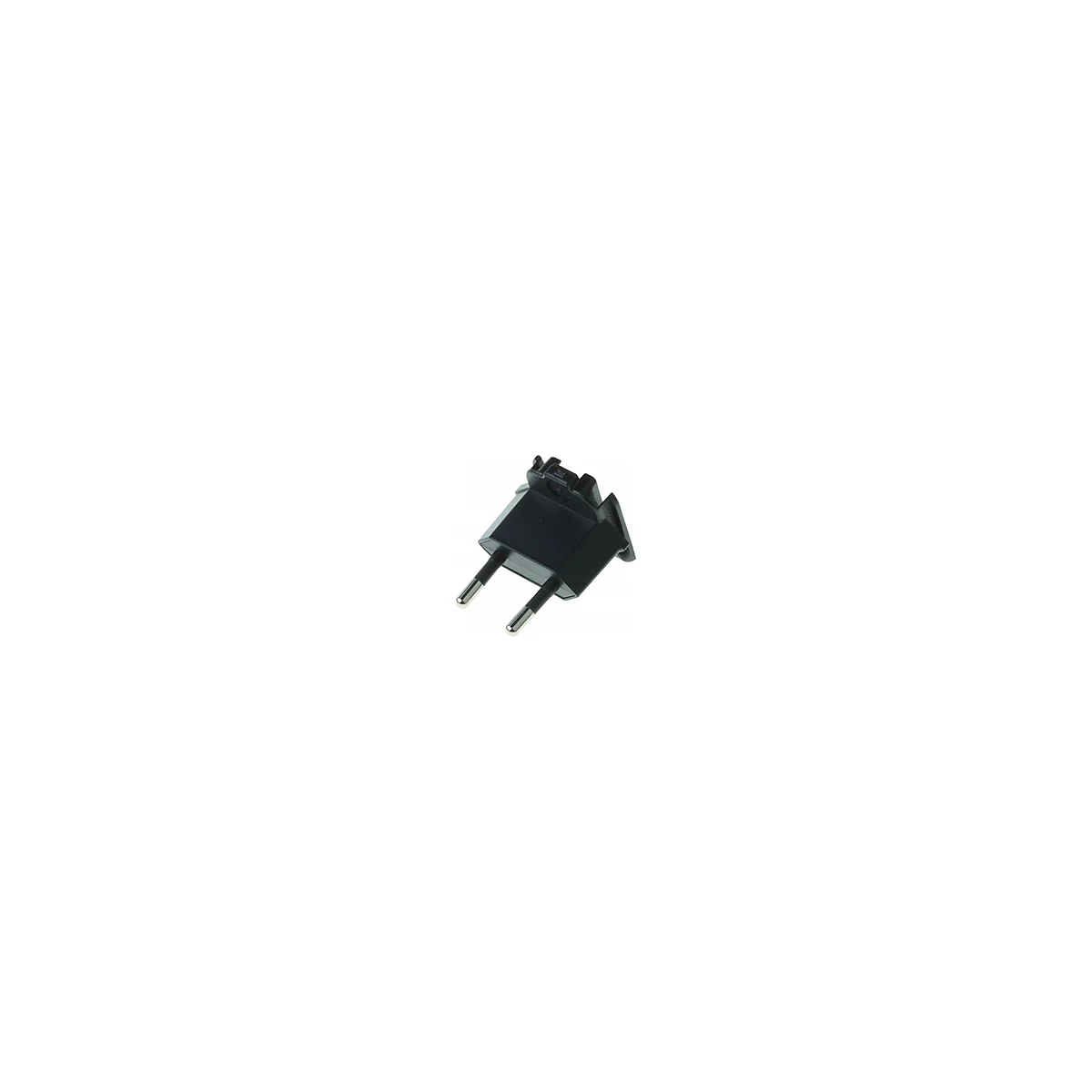 Schwarzer Eurostecker mit zwei Metallstiften.