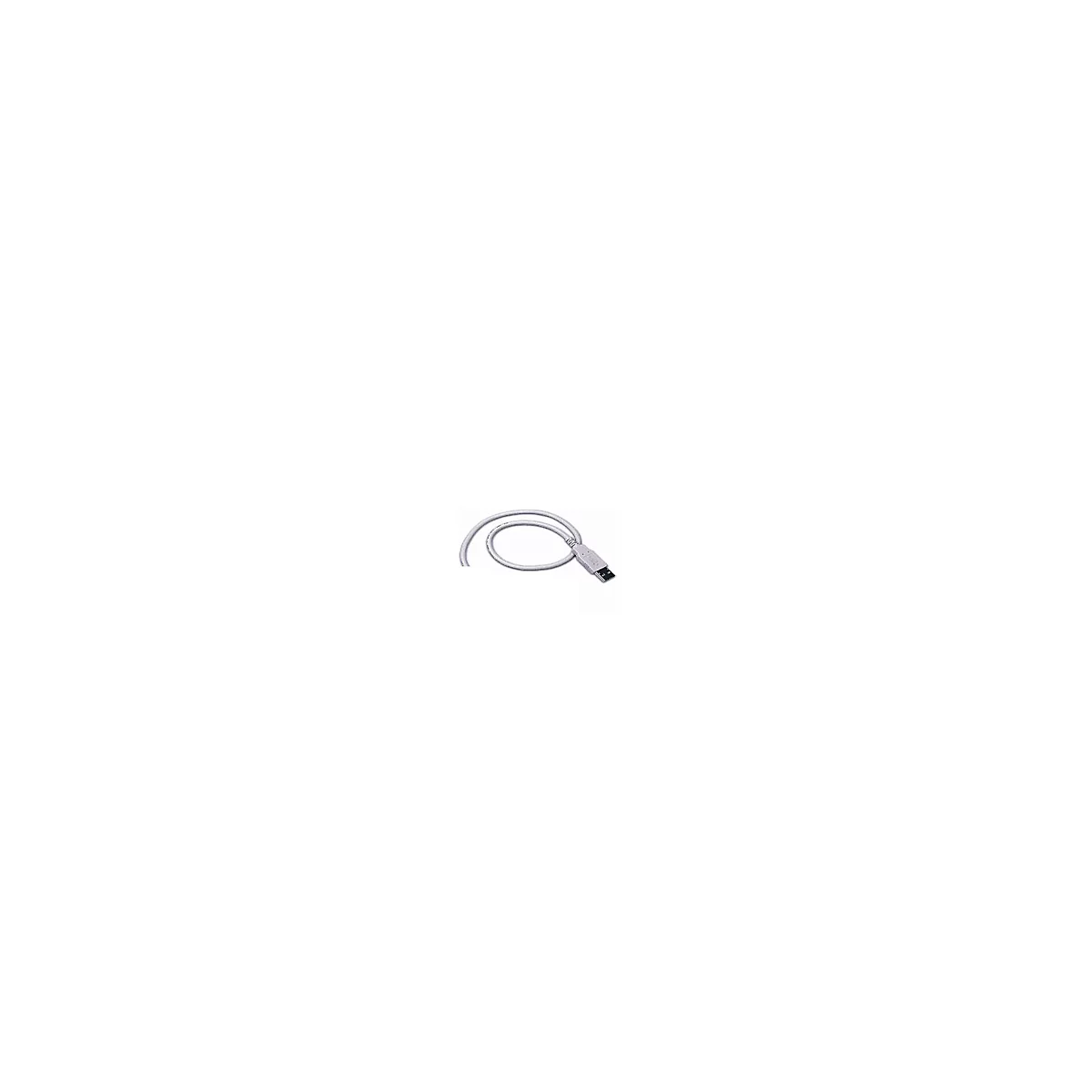 Ein weißes USB-Kabel, das sich auf weißem Hintergrund kringelt.