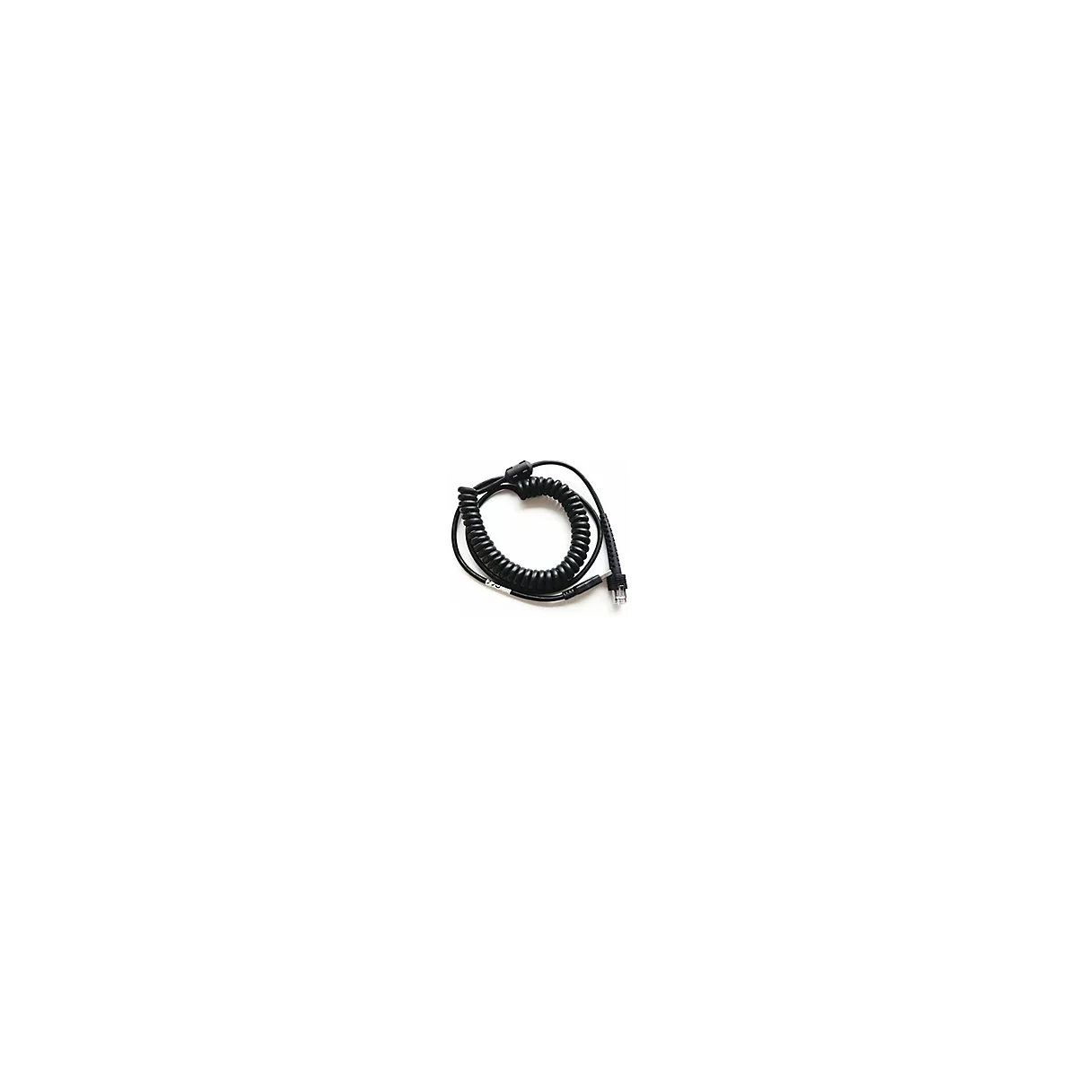 Câble noir en spirale avec des fiches aux deux extrémités.