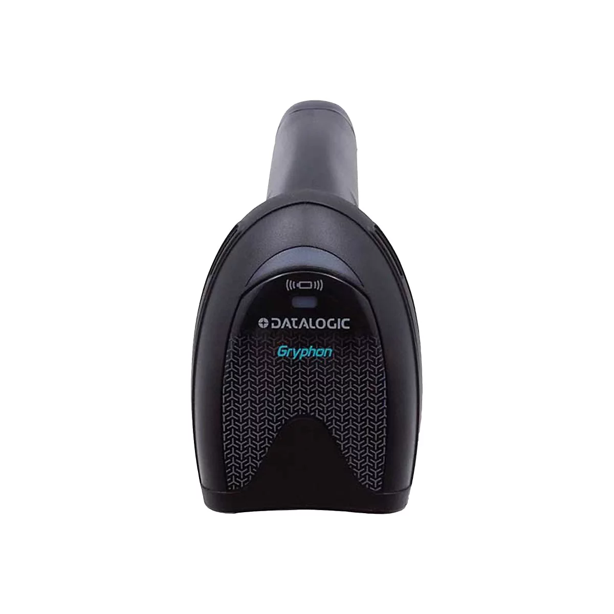 Scanner de codes-barres noir avec logo Datalogic et texte Gryphon.