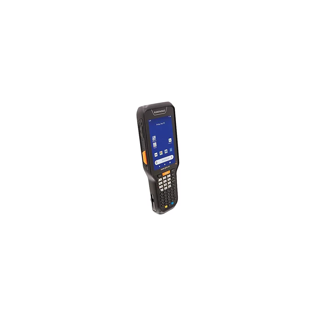 Ein schwarzes Handheld-Gerät mit Bildschirm und Tastatur, das an ein Smartphone erinnert.