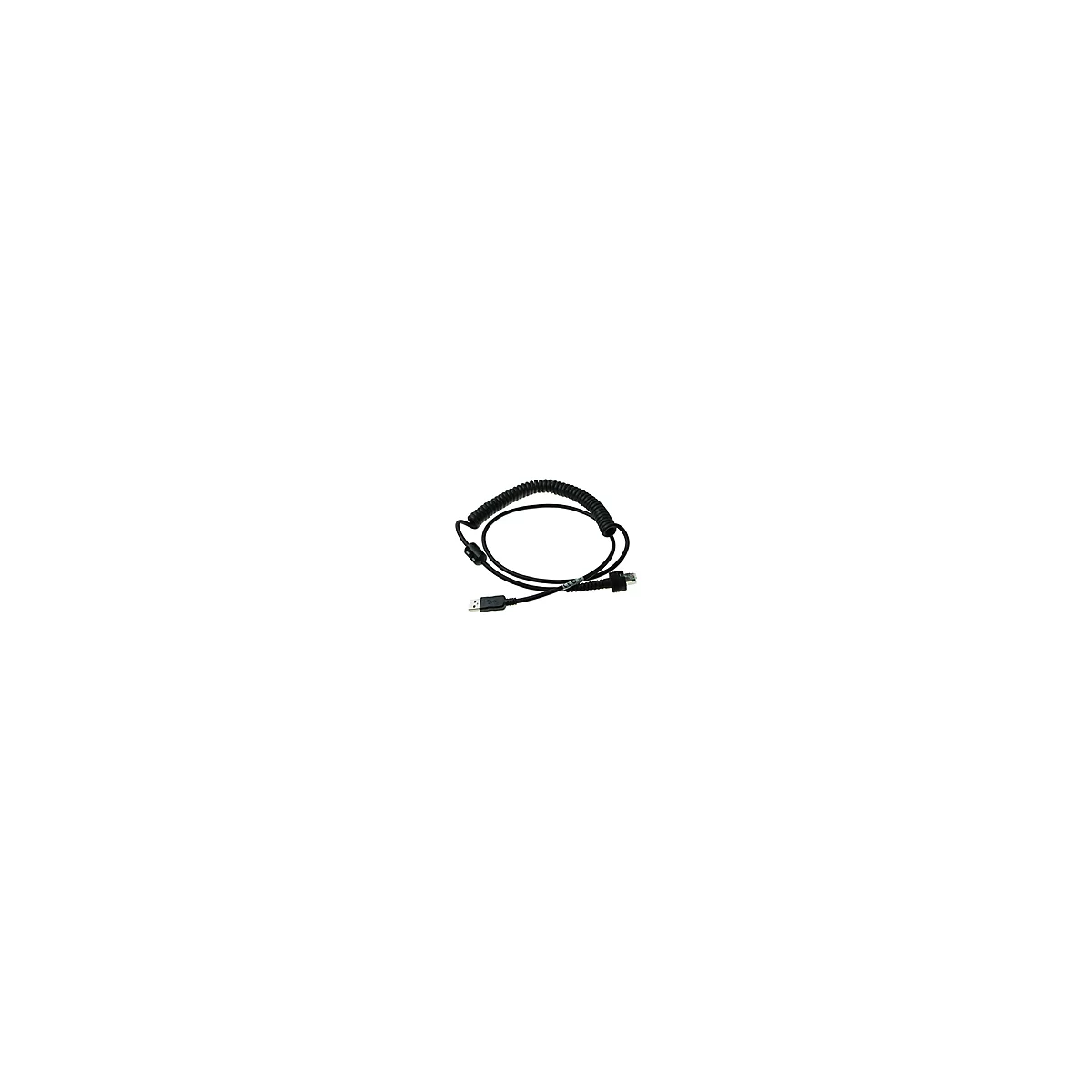 Schwarzes, spiralförmiges USB-Kabel mit Steckern.