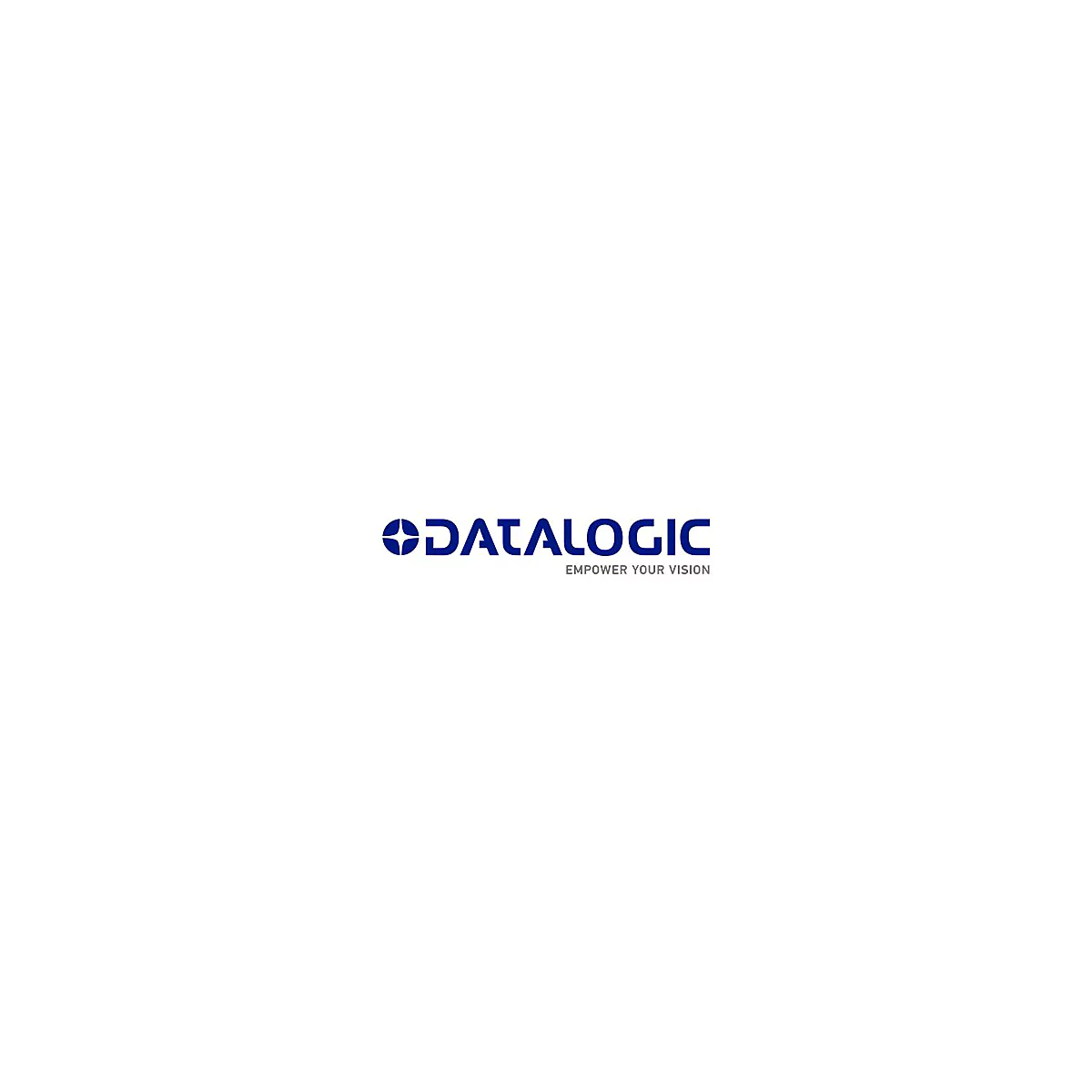 Datalogic-Logo: blaues Wortmarken-Logo mit Slogan 'Empower your vision'.