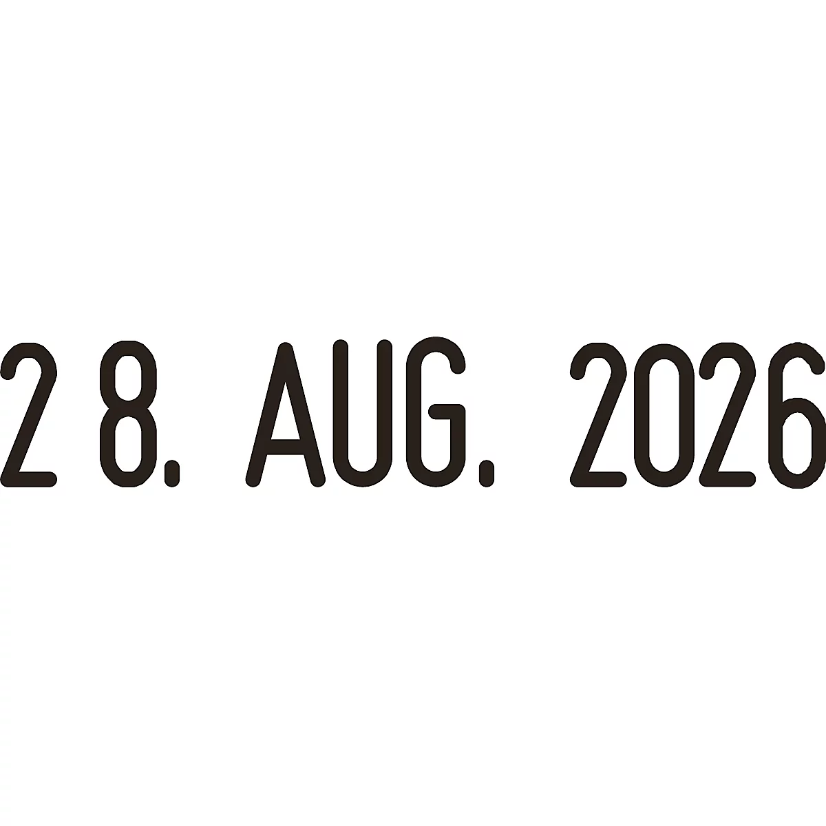 Date notation: 28. AUG. 2026, in black, clear font.
