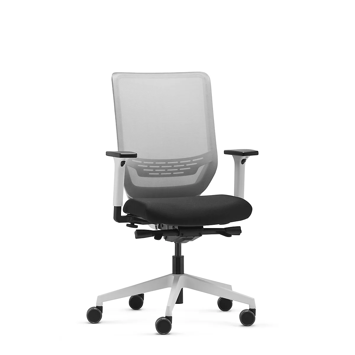 Dauphin Bürostuhl to-sync work mesh pro white, mit Armlehnen, Synchronmechanik, Flachsitz, Netzrücken, weiß/schwarz