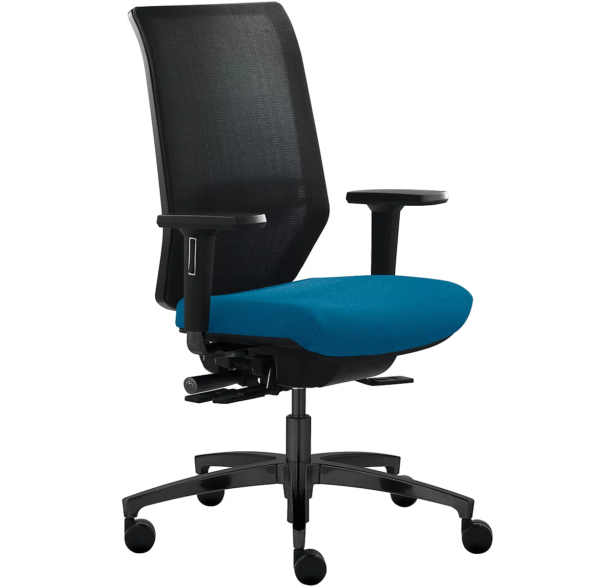 Dauphin bureaustoel SHAPE MESH, met armleuningen, lendenwervelsteun, zittijd langer dan 8 uur, wielen voor tapijt, blauw
